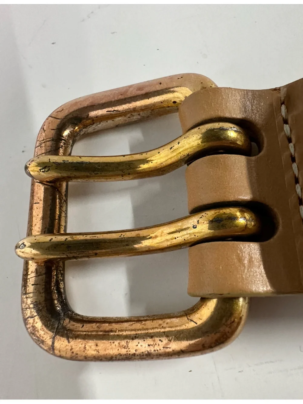 Express Tan Leather Belt with Gold-Tone Buckle